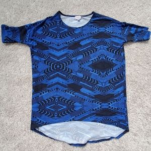 LuLaRoe Irma Shirt Small Black & Blue Leggings Material